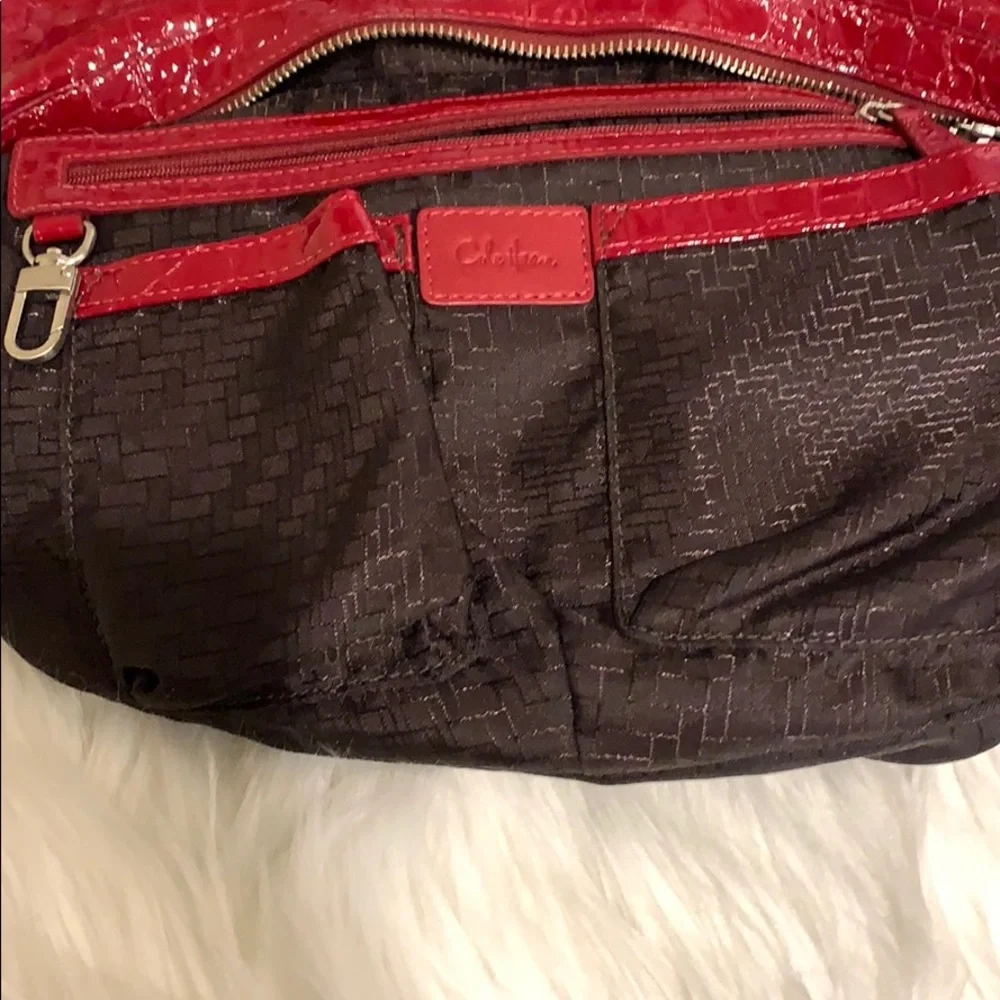 Cole Haan glossy Red leather crocodile Embossed bag